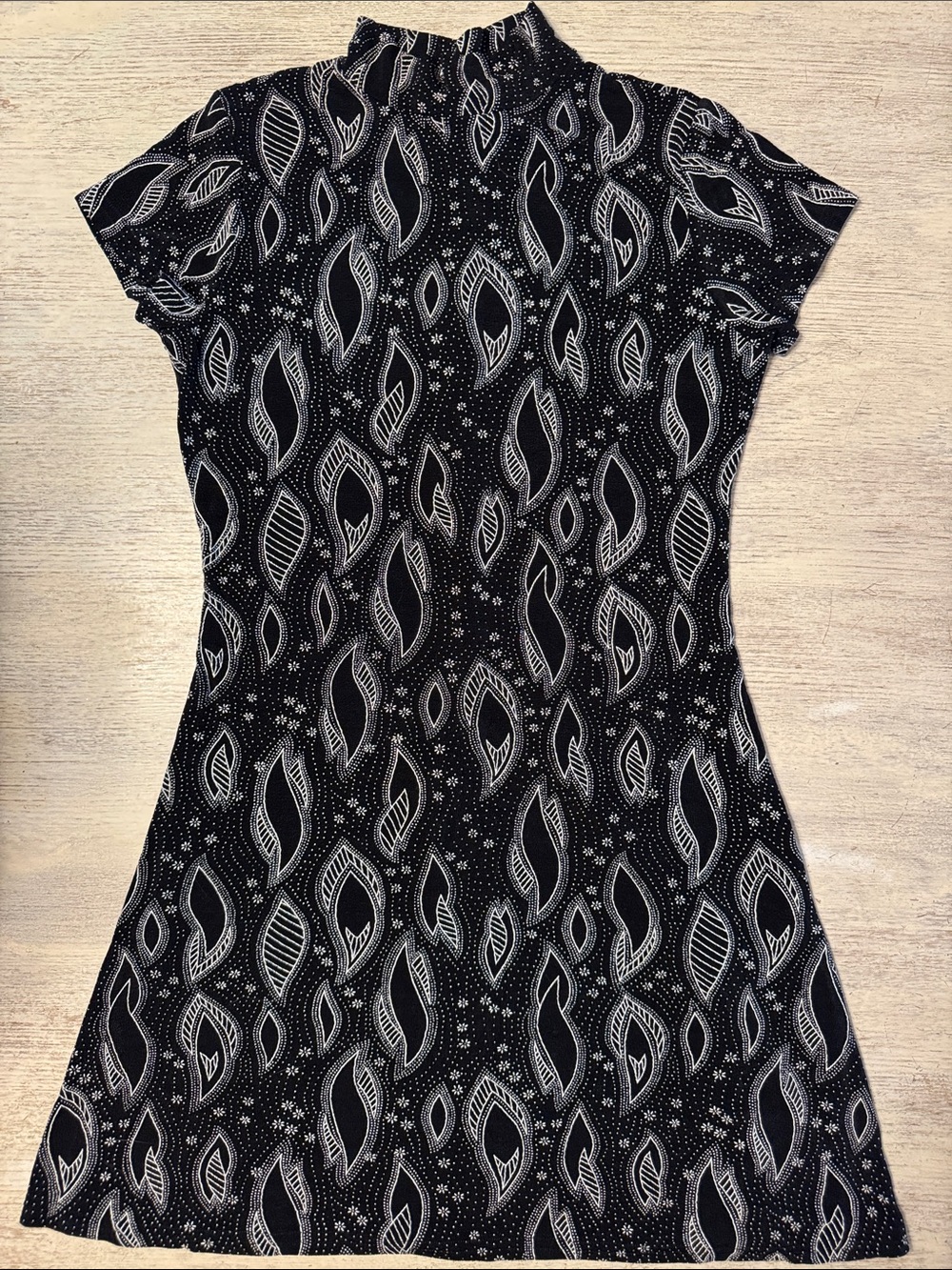 Vintage Es Se 90s Nylon Black & White Mock Neck Patterned Dress Size Small Med
